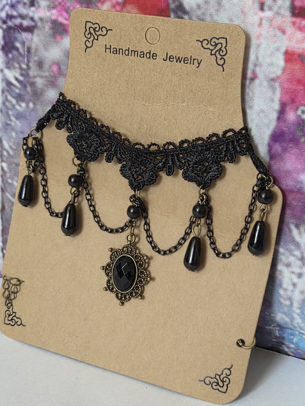 Handmade Black Victorian Lace Choker Necklace NIP - Picture 3 of 7